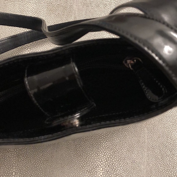 BALLY BLACK PATENT LEATHER BAG 10”x7”x1-2”wide, 24” handles - Picture 9 of 9